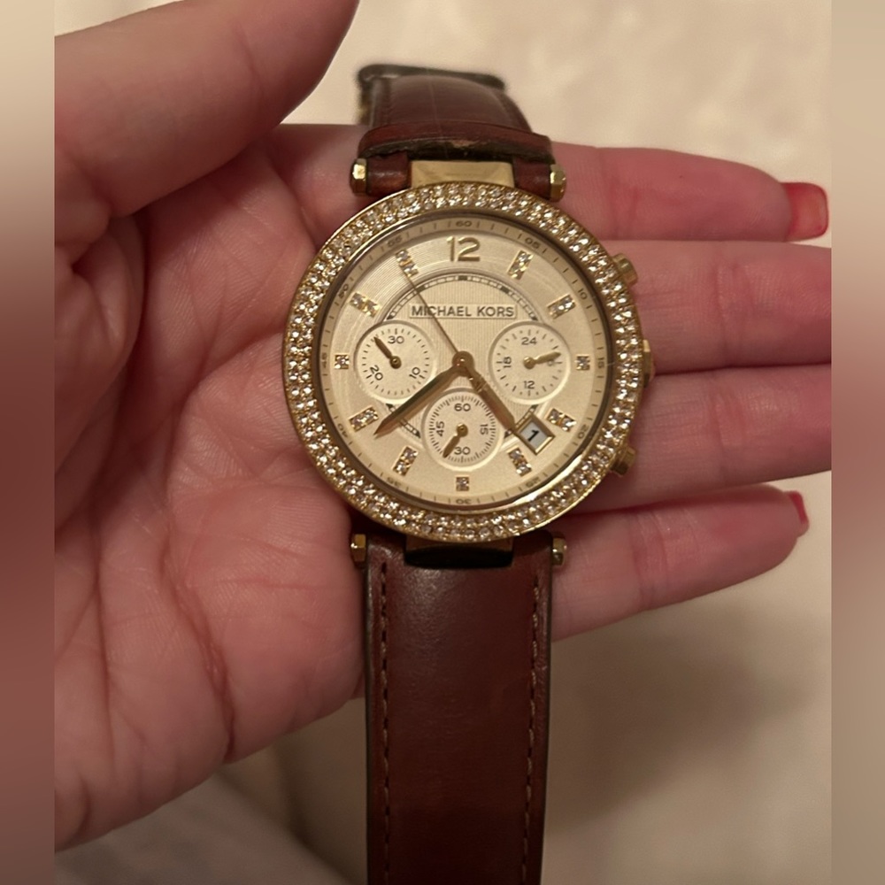 Women’s Michael Kors watch - gold face & brown leather band